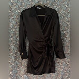 Gianni Bini Black Satin Wrap Dress
